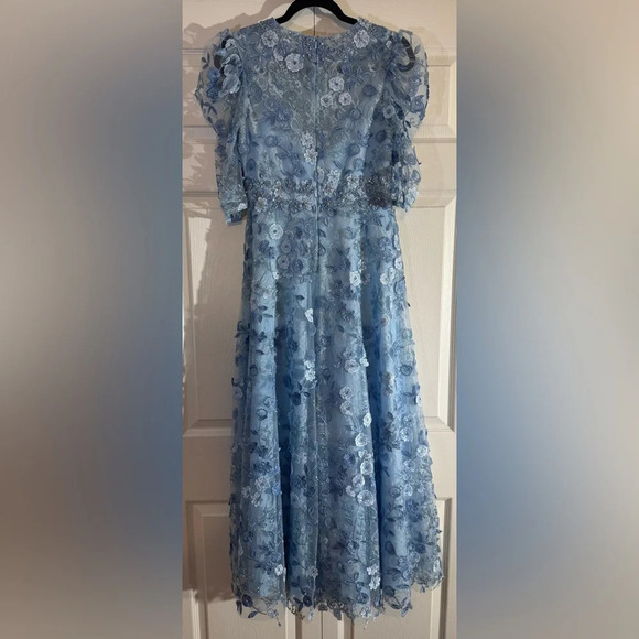 MAC DUGGAL Applique High Neck Puff Sleeve A Line Dress NWT - Picture 6 of 11